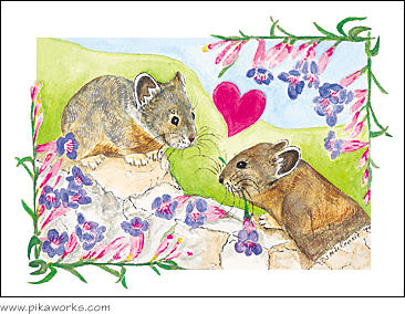 Greeting card about Anniversary card, Anniversary, love, Valentine's Day card, wild flower, hearts and flowers, pika notecard, pika magnet, valentine magnet