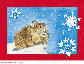 Greeting card about snowflake art, holiday greeting card, pika greeting card, pika blank card, pika notecard