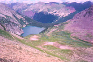 From Trail Rider Pass we could see Snowmass Lake - our destination.